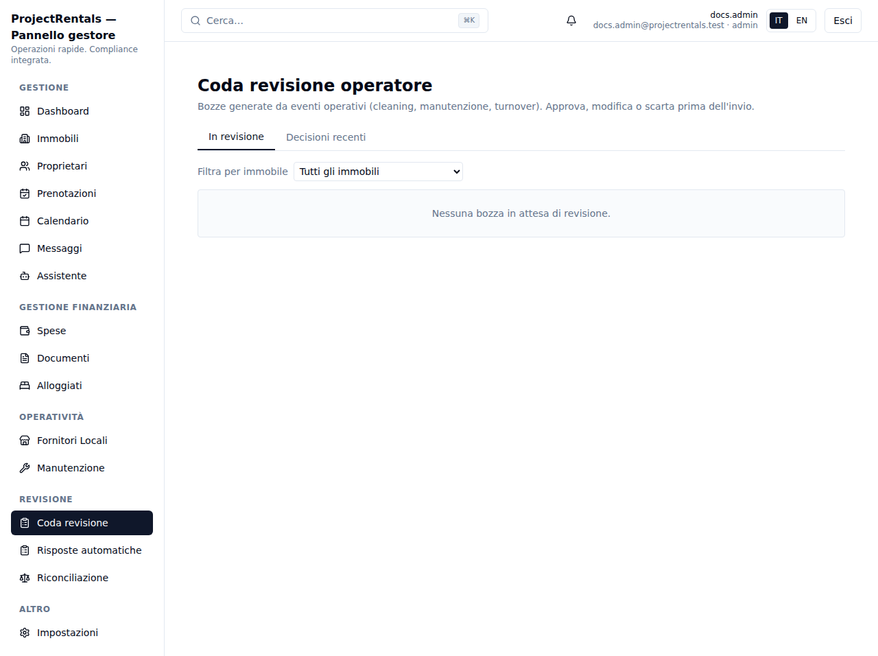 Vista della pagina Coda revisione