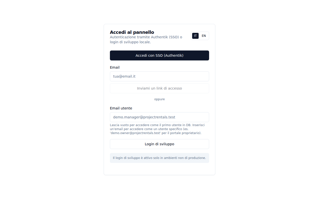 Pagina di accesso al pannello gestore