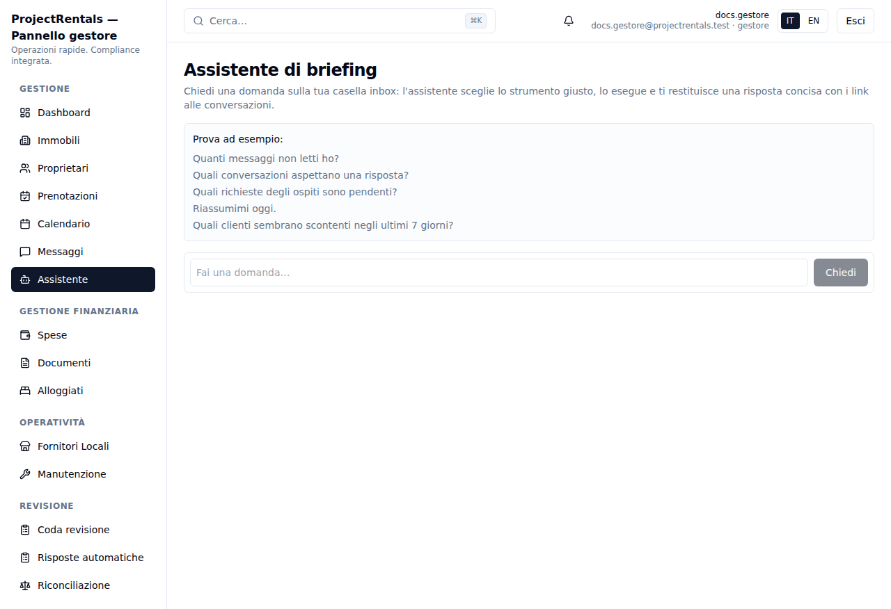 Vista della pagina Assistente di briefing