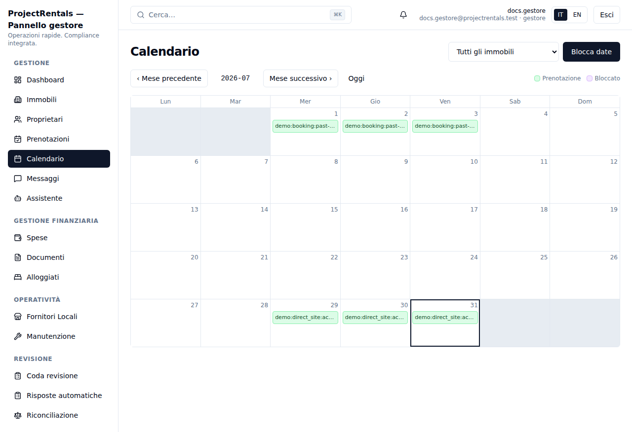 Vista mensile del calendario