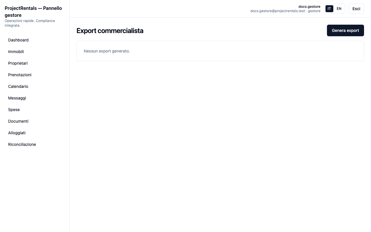 Elenco esportazioni — vuoto nella seed dimostrativa.