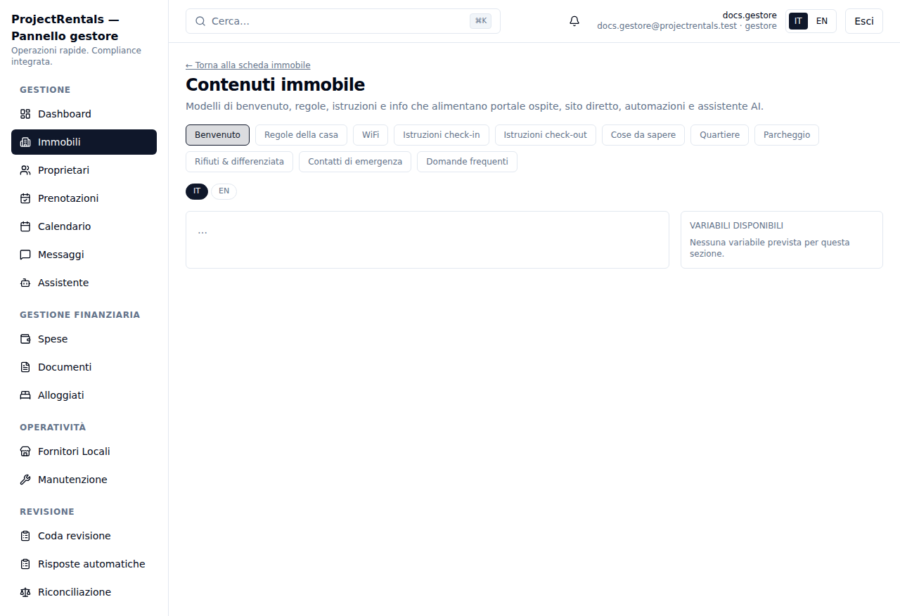 Vista della pagina Contenuti — dettaglio
