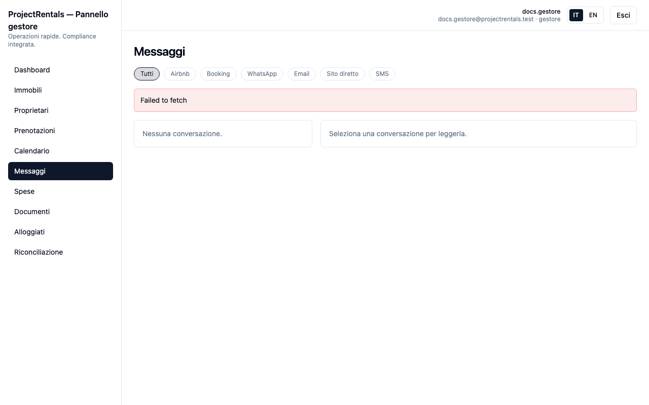 Vista a due pannelli — lista conversazioni a sinistra, thread + composer a destra.